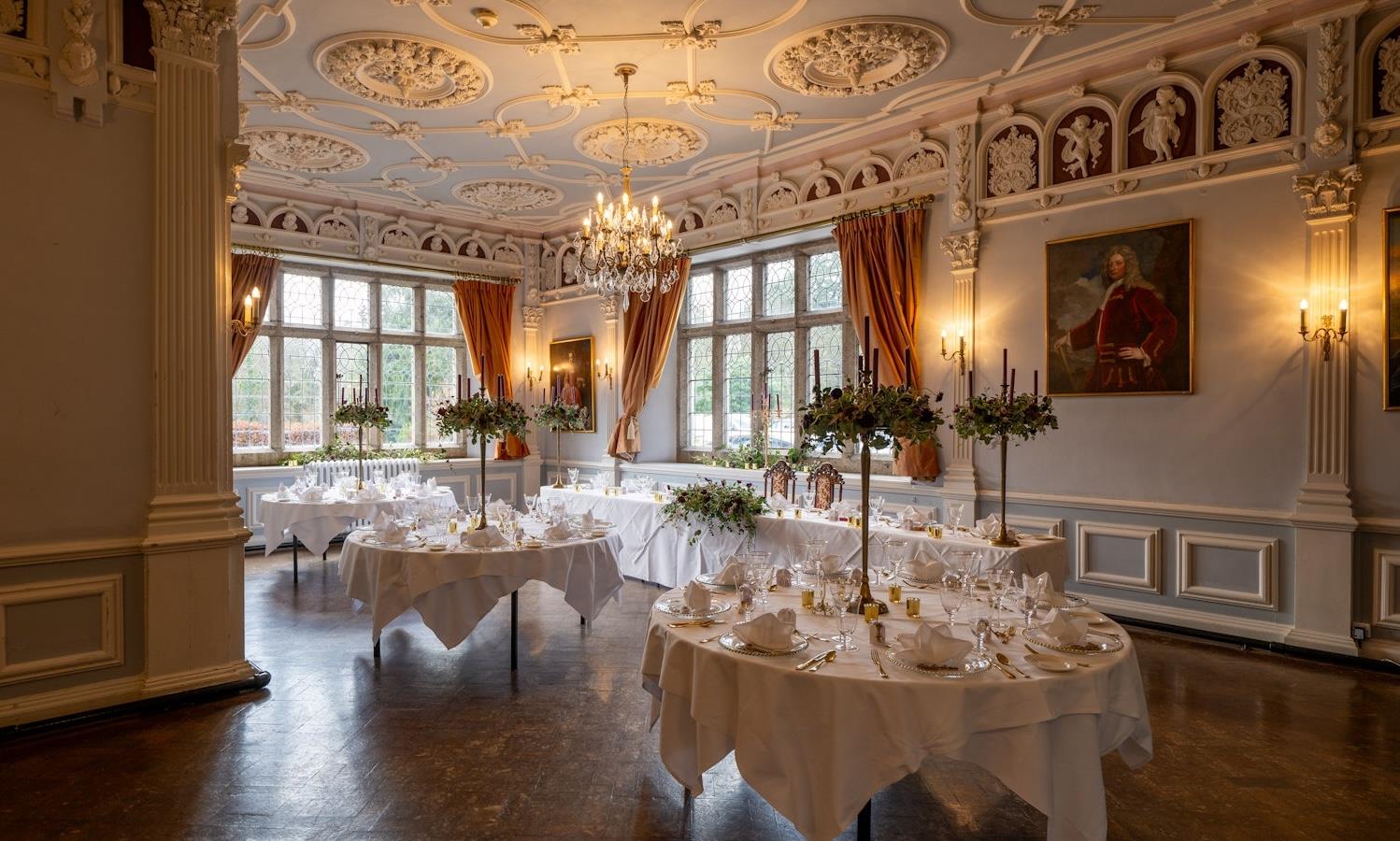 Wedding breakfast in the Ballroom at Lewtrenchard Manor
