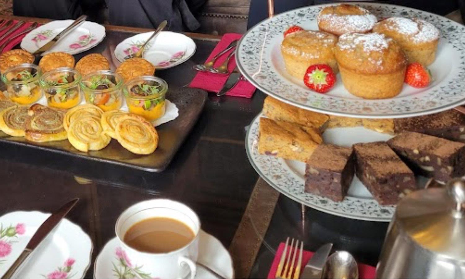 Afternoon tea with savoury and sweet treats