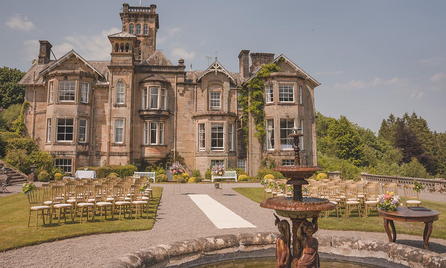 Front of Auchen Castle in the summer