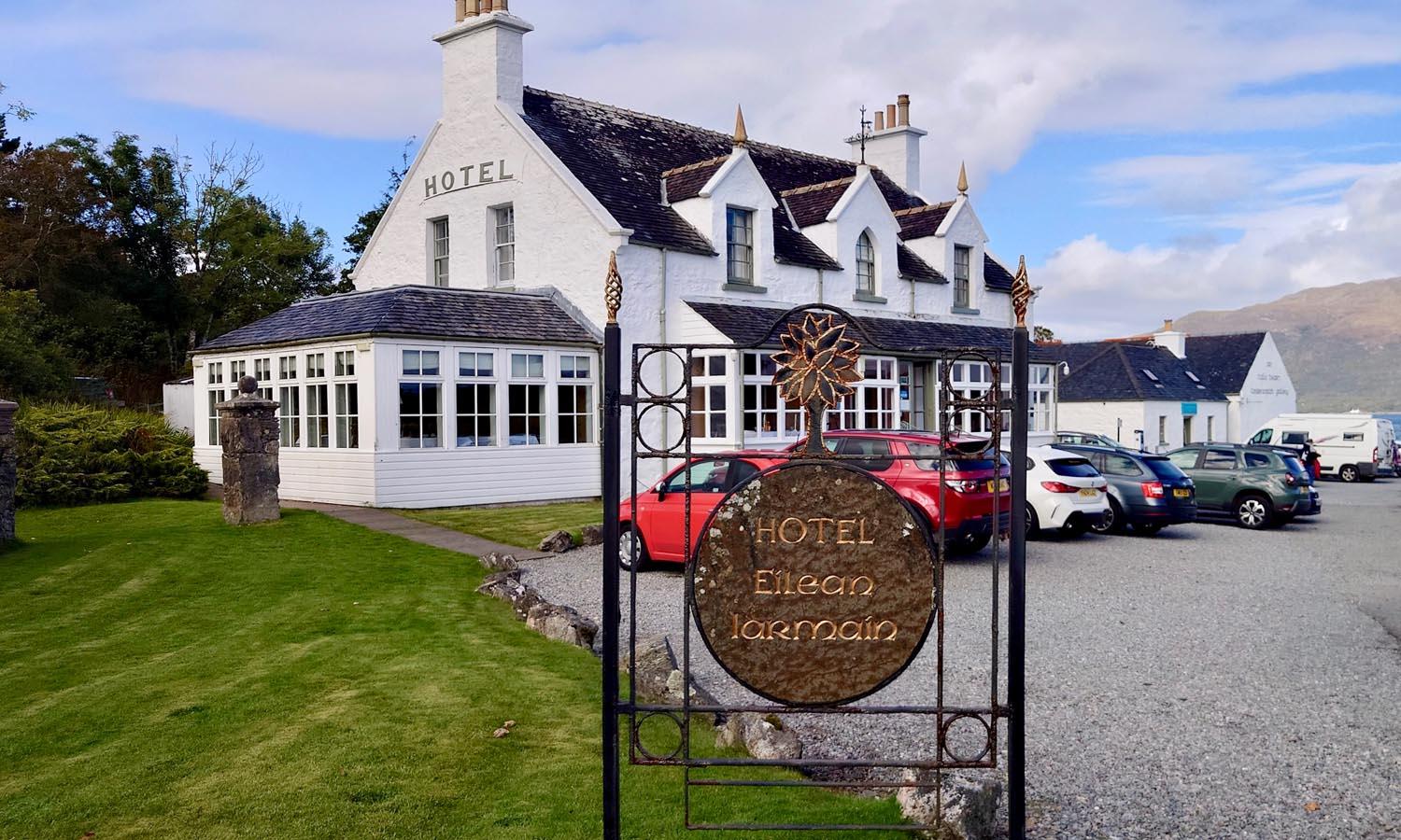 Entrance sign outside Eilean Iarmain Hotel, Isle of Skye