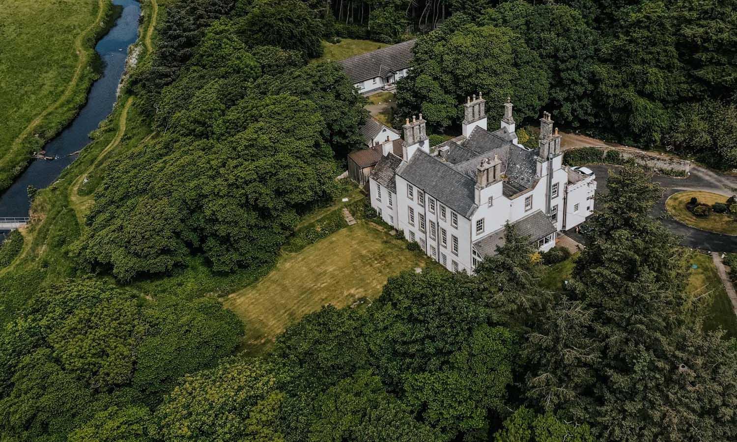 Aerial shot of Forss House hotel and gardens 