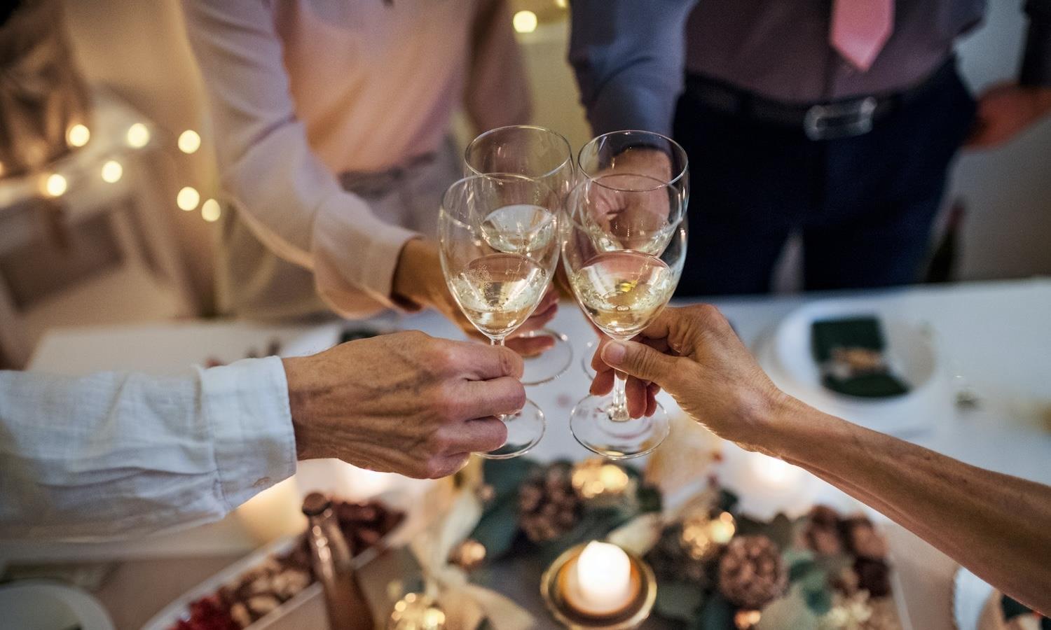 Group of people toasting over dinner