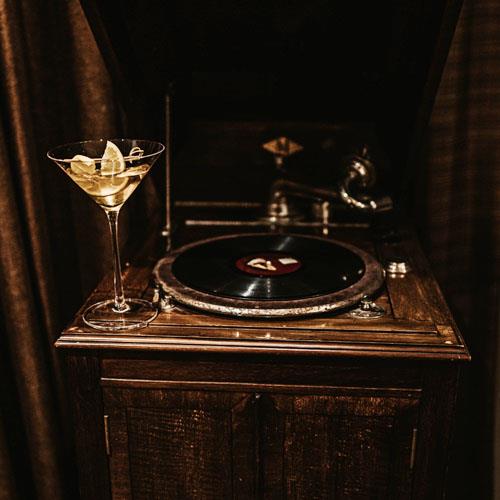 Glass on table at Broadford Hotel