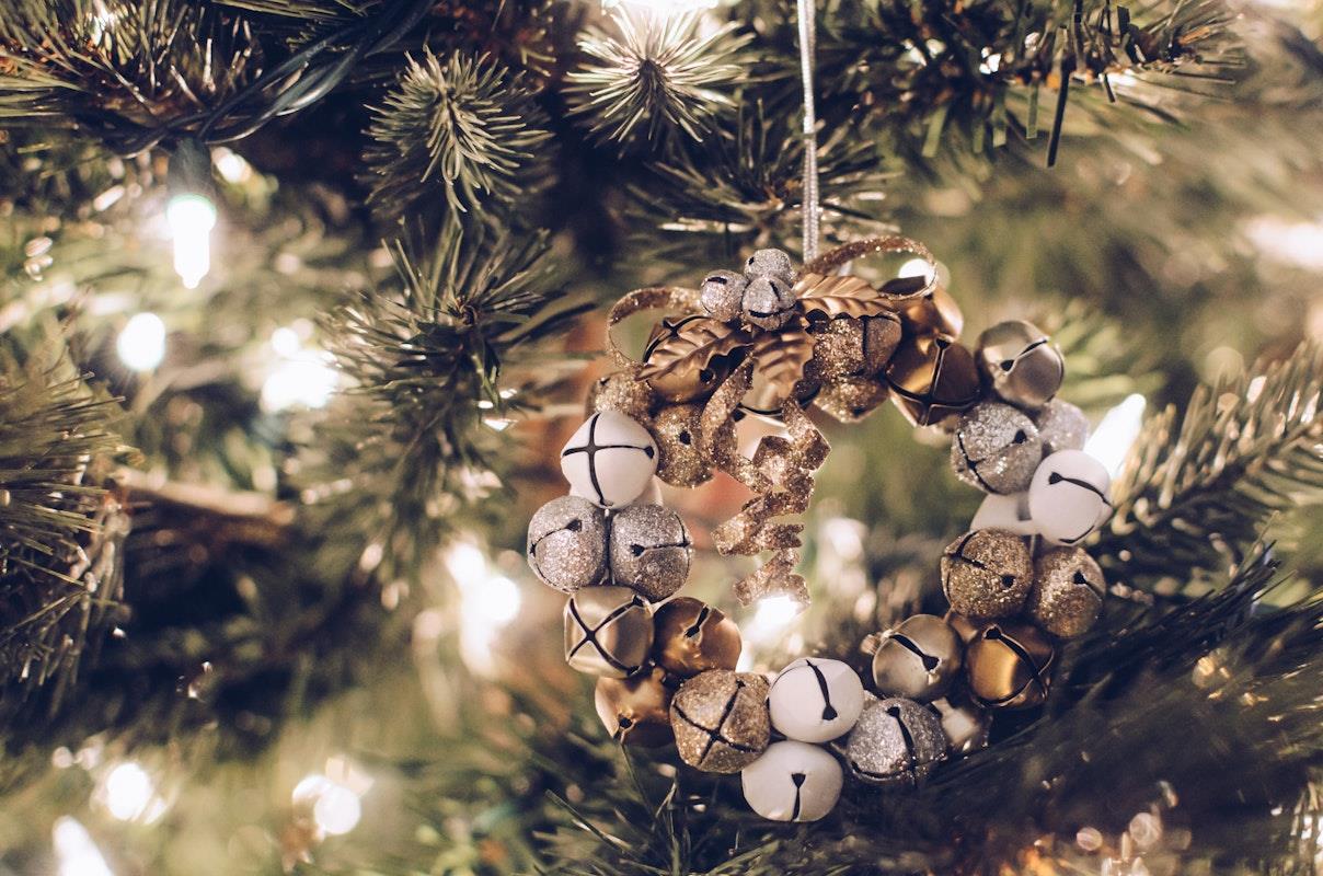 Close up of Christmas decorations on a tree 