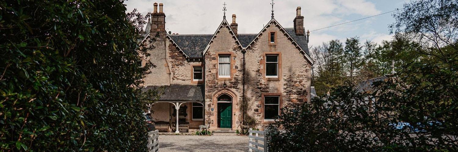 Exterior view of Shieldaig Lodge hotel near Gairloch