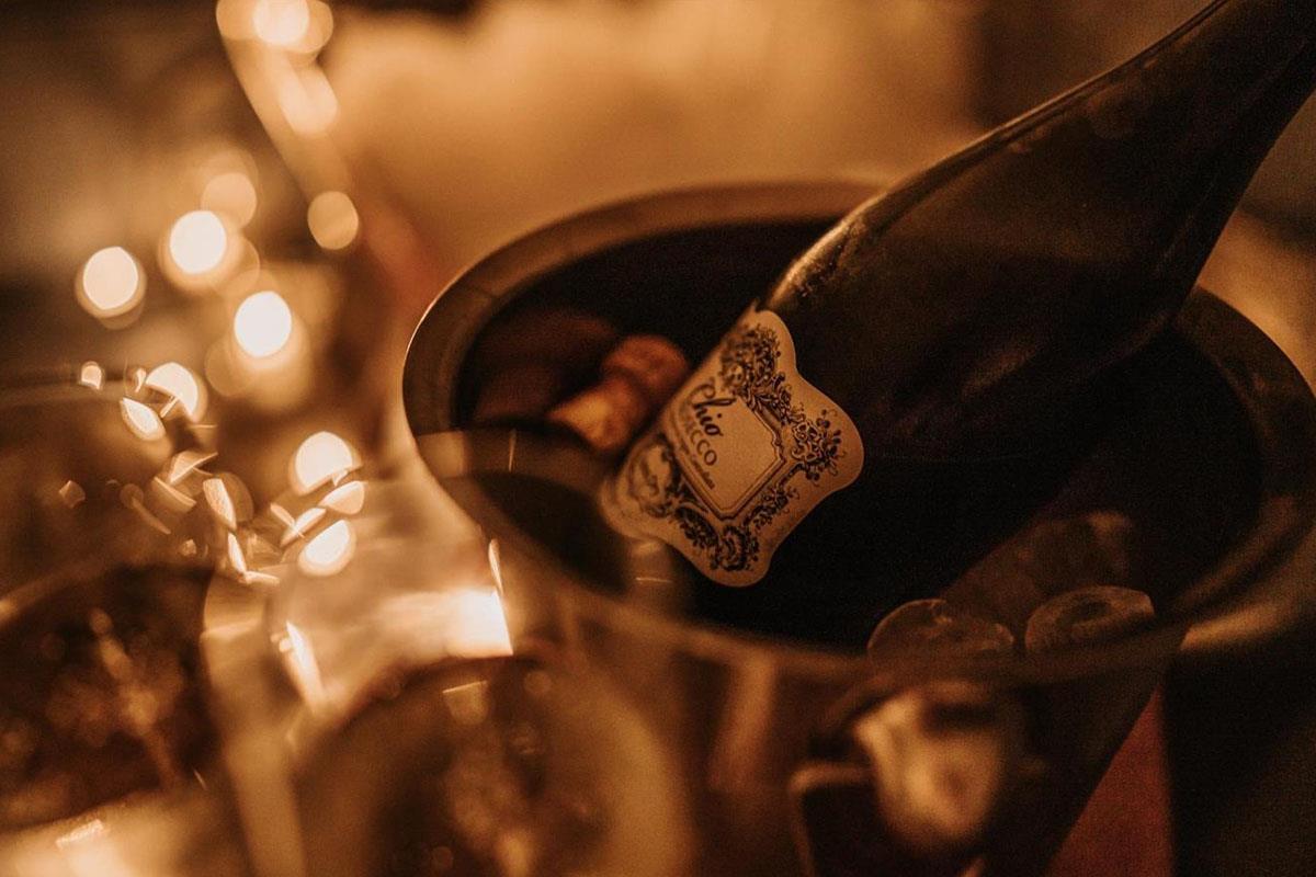 Bottle of prosecco in ice bucket