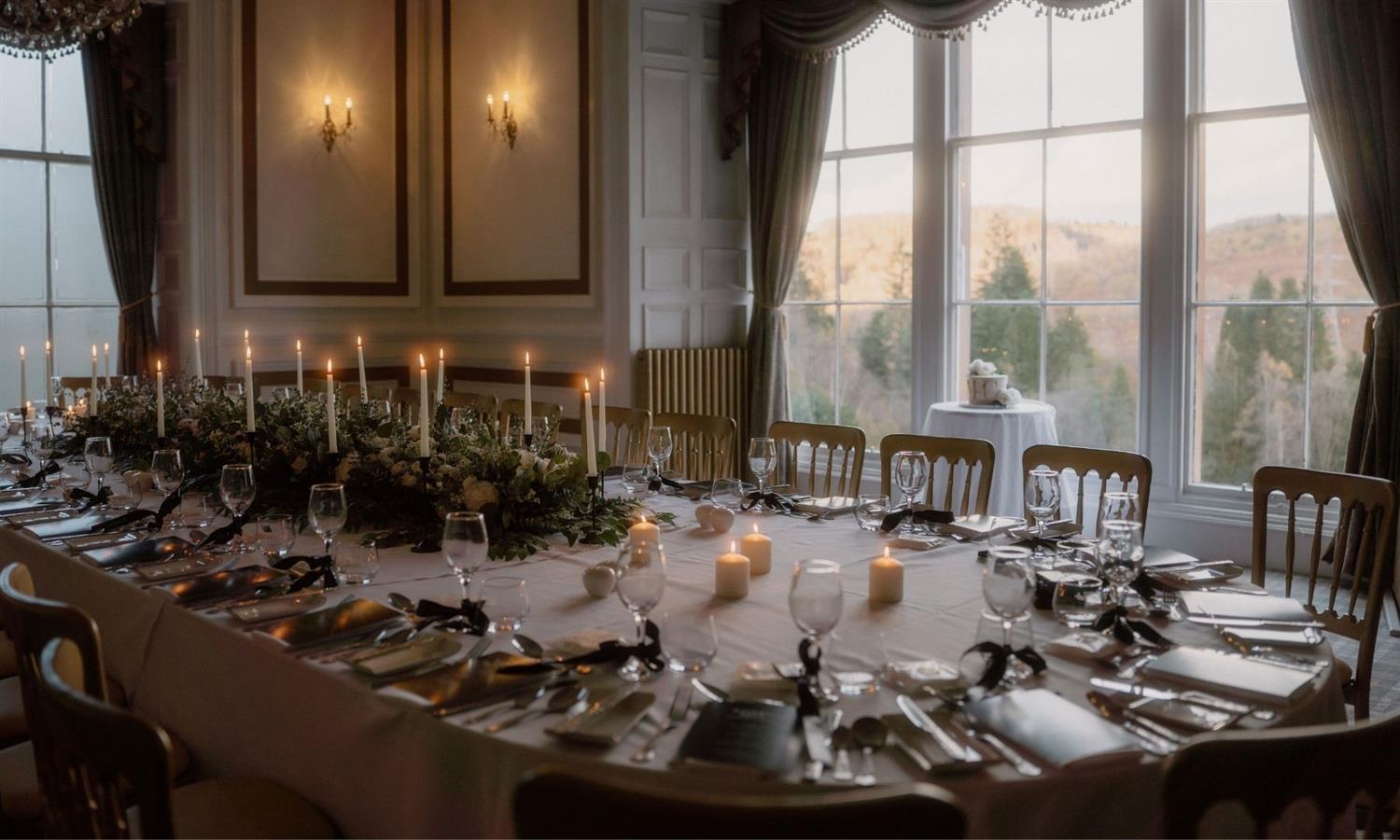 Room set for wedding breakfast at Auchen Castle
