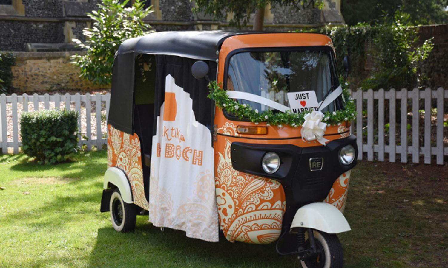 Wedding tuk tuk in the grounds of The Elephant Hotel. Photo Credit: Lorna Richerby Photography