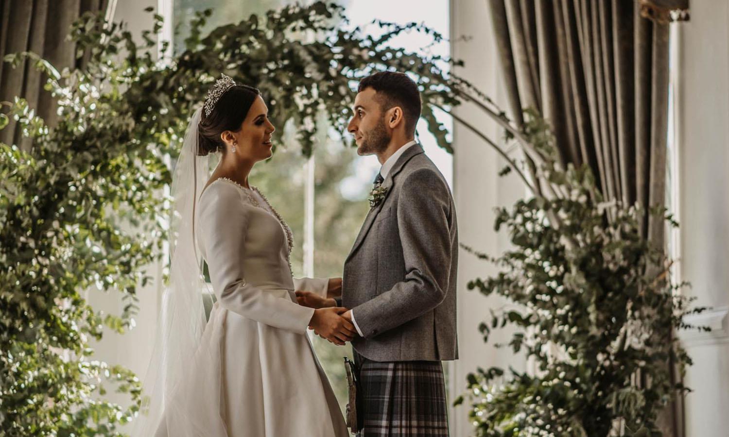 Bride and groom at Auchen Castle