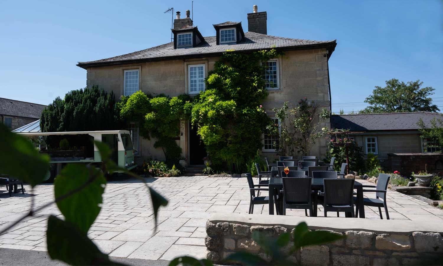 The dining terrace at Widbrook Grange