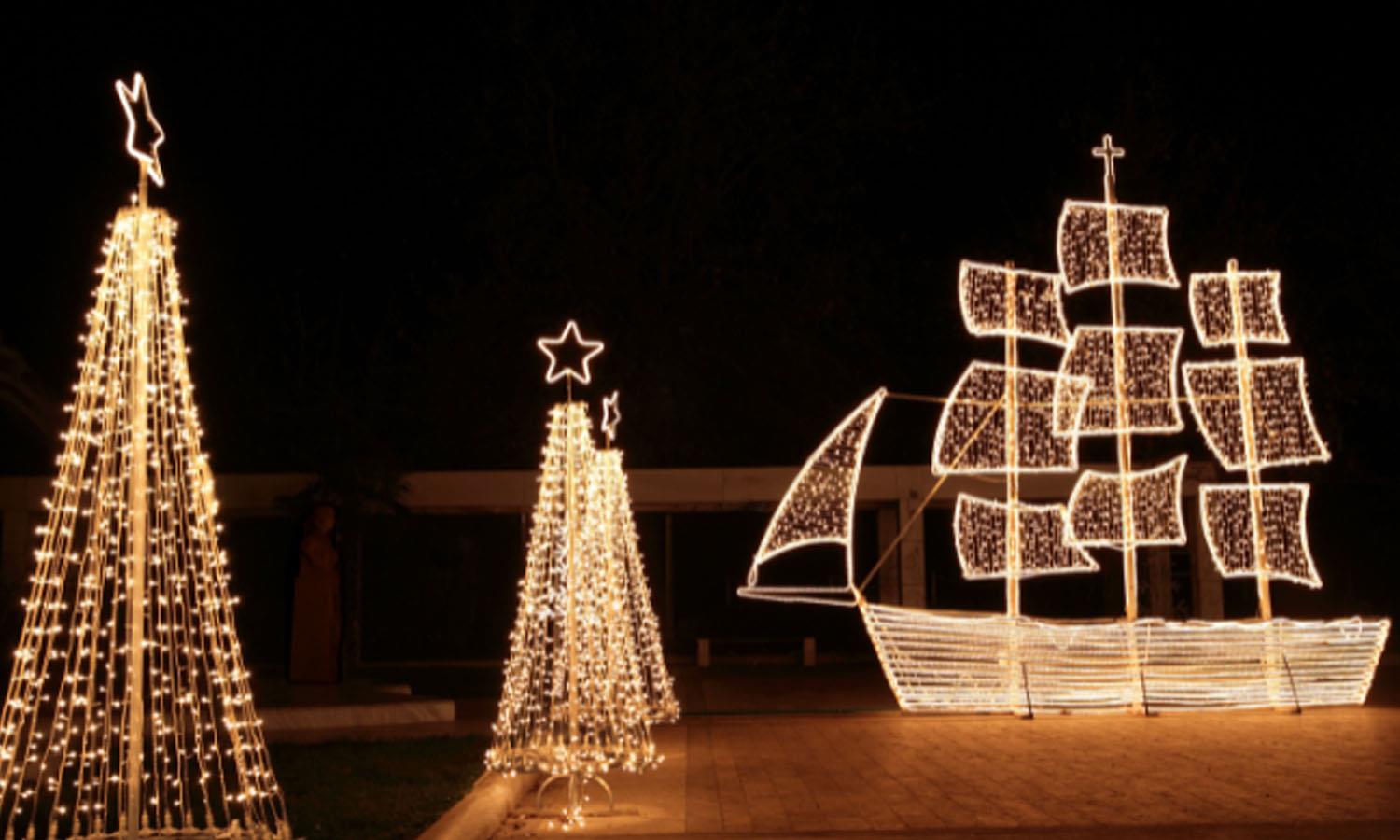 christmas lights with ship